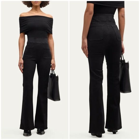 NWT Frame The Bardot Jetset Flare Pant in Sheen Noir Size 1 (25,26,27,28,29) - Picture 1 of 16